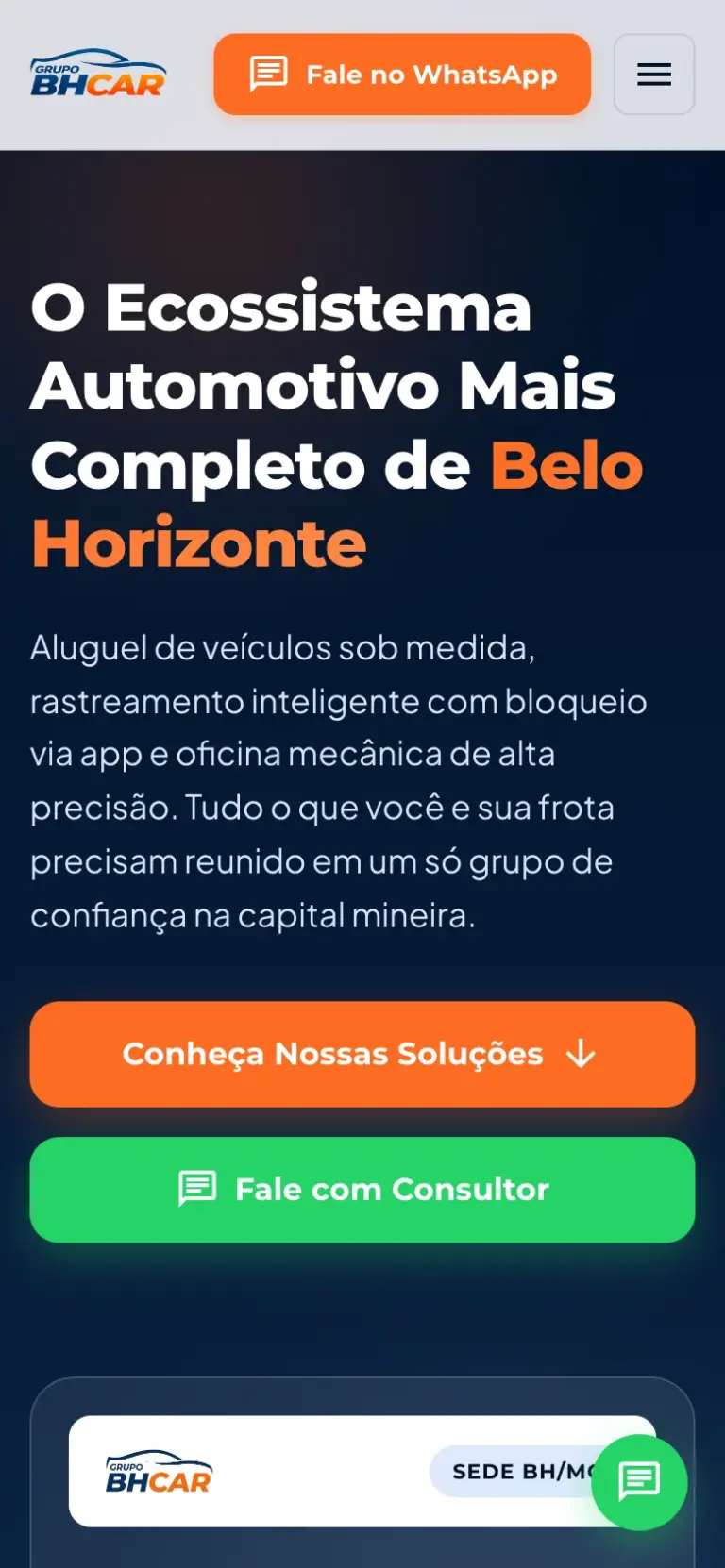 Site de Grupo BH Car no celular