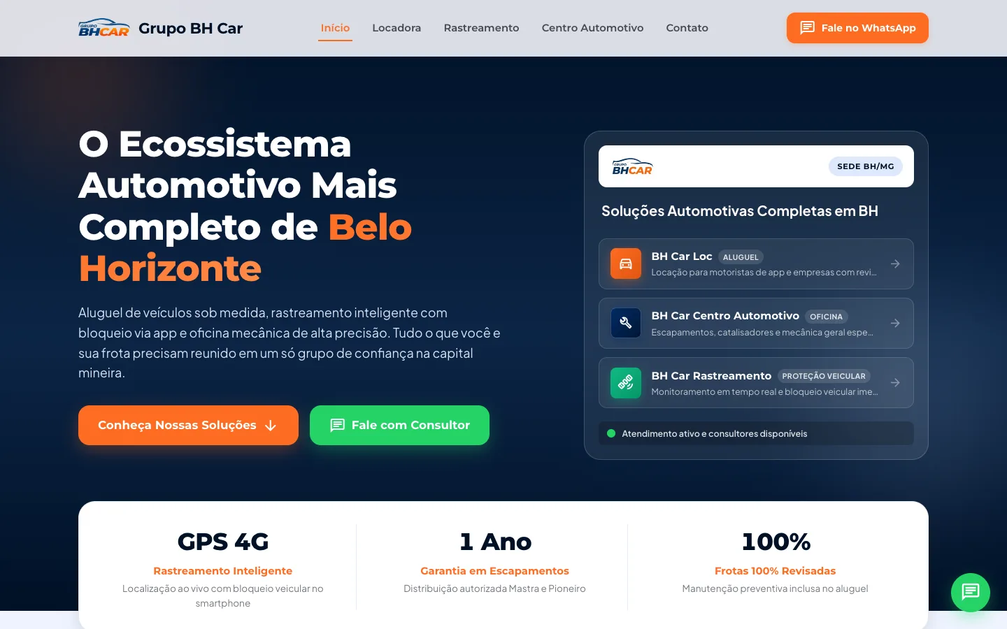Site de Grupo BH Car no computador